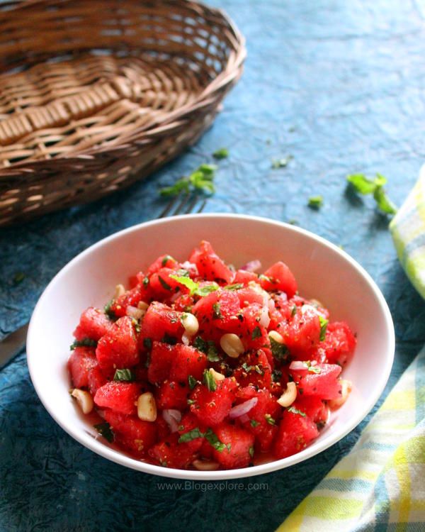 watermelon mint salad, indian watermelon salad recipe, tarbooz salad