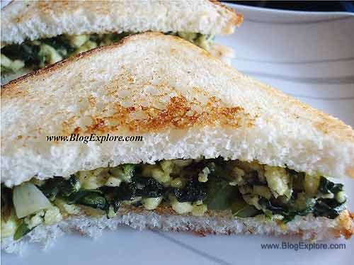 paneer spinach sandwich recipe, indian cottage cheese spinach sandwich recipe, healthy paneer palak sandwich recipe