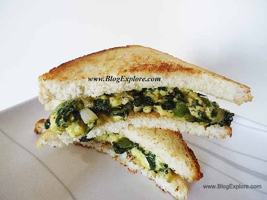 paneer spinach sandwich recipe, indian cottage cheese spinach sandwich recipe, healthy paneer palak sandwich recipe