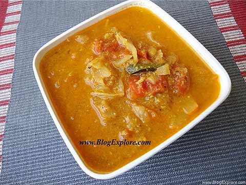 cabbage gravy recipe, muttaikose kuzhambu recipe, south indian cabbage curry recipe