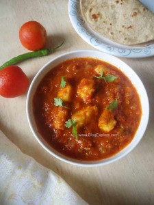 paneer tomato curry recipe, indian cottage cheese tomato gravy recipe