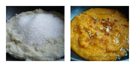 adding sugar and ghee for poha kesari