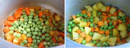 adding carrots and peas for aloo gajar matar sabzi recipe