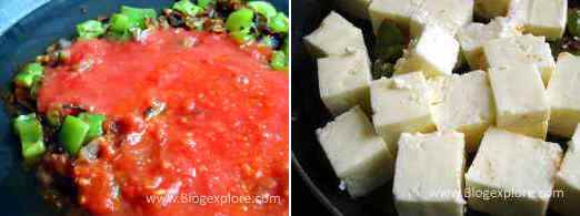 adding tomatoes and cottage cheese for paneer tawa masala recipe