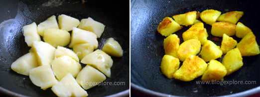 frying potatoes for rajasthani dahi aloo sabzi recipe