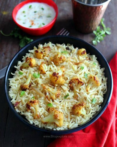 cauliflower pulao recipe, gobi pulao recipe, cauliflower rice pulao