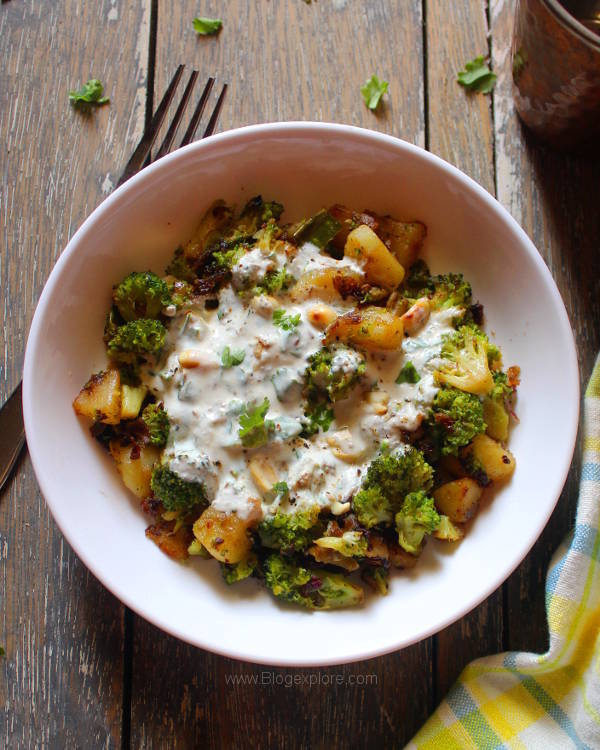 broccoli potato salad, broccoli salad with yogurt, indian broccoli salad