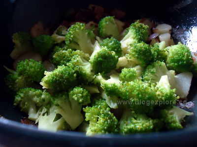 adding cooked broccoli for salad